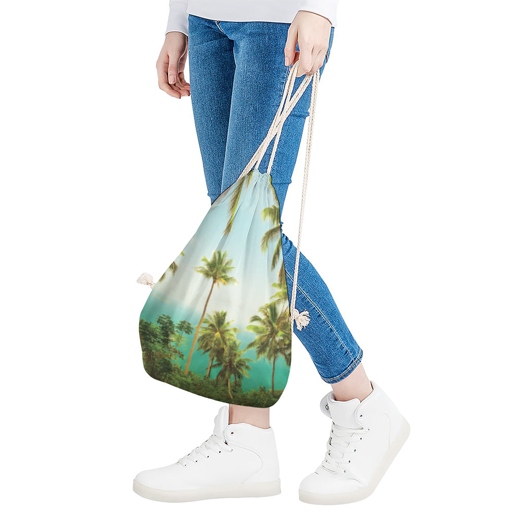 Coconut Tree Print Drawstring Bag