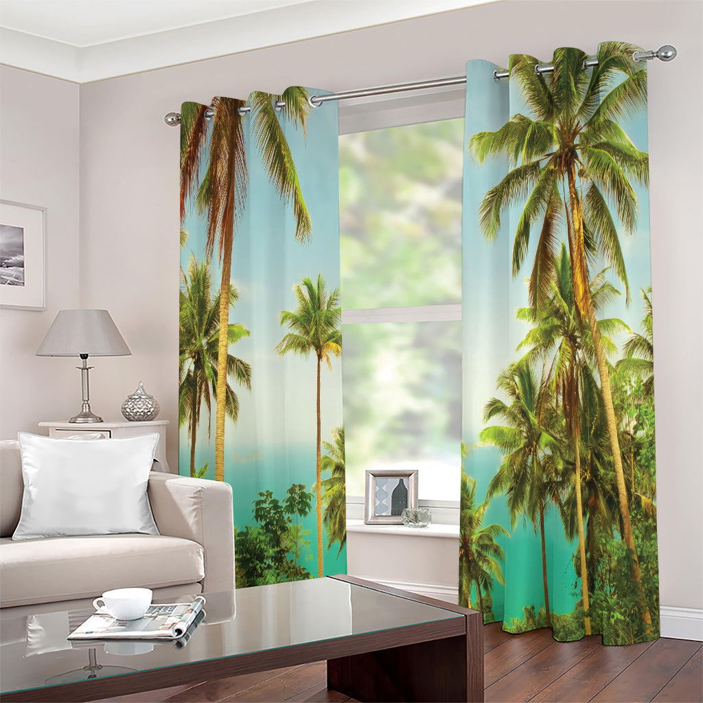 Coconut Tree Print Extra Wide Grommet Curtains