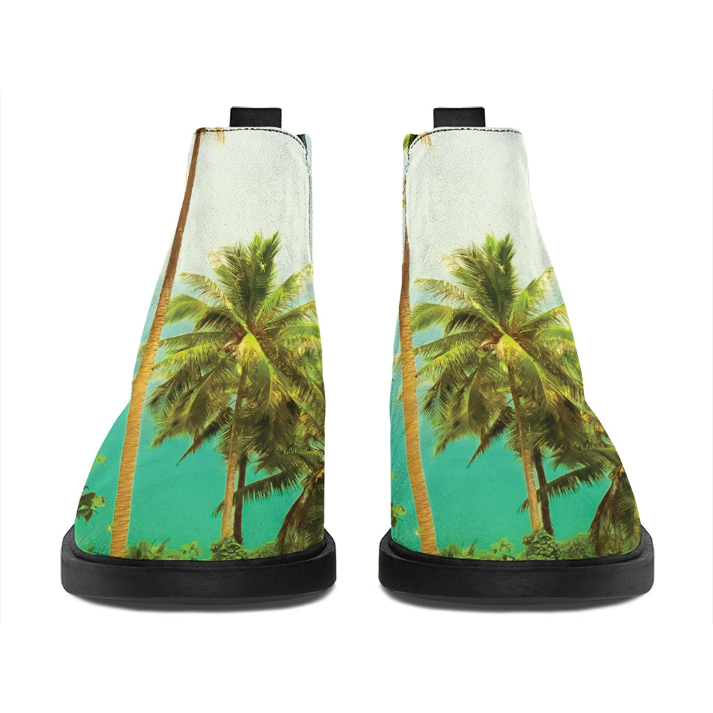 Coconut Tree Print Flat Ankle Boots