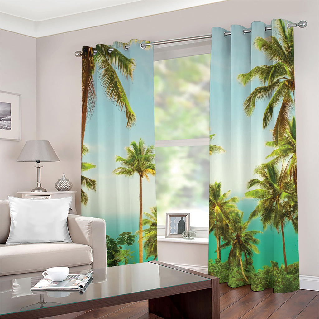 Coconut Tree Print Grommet Curtains
