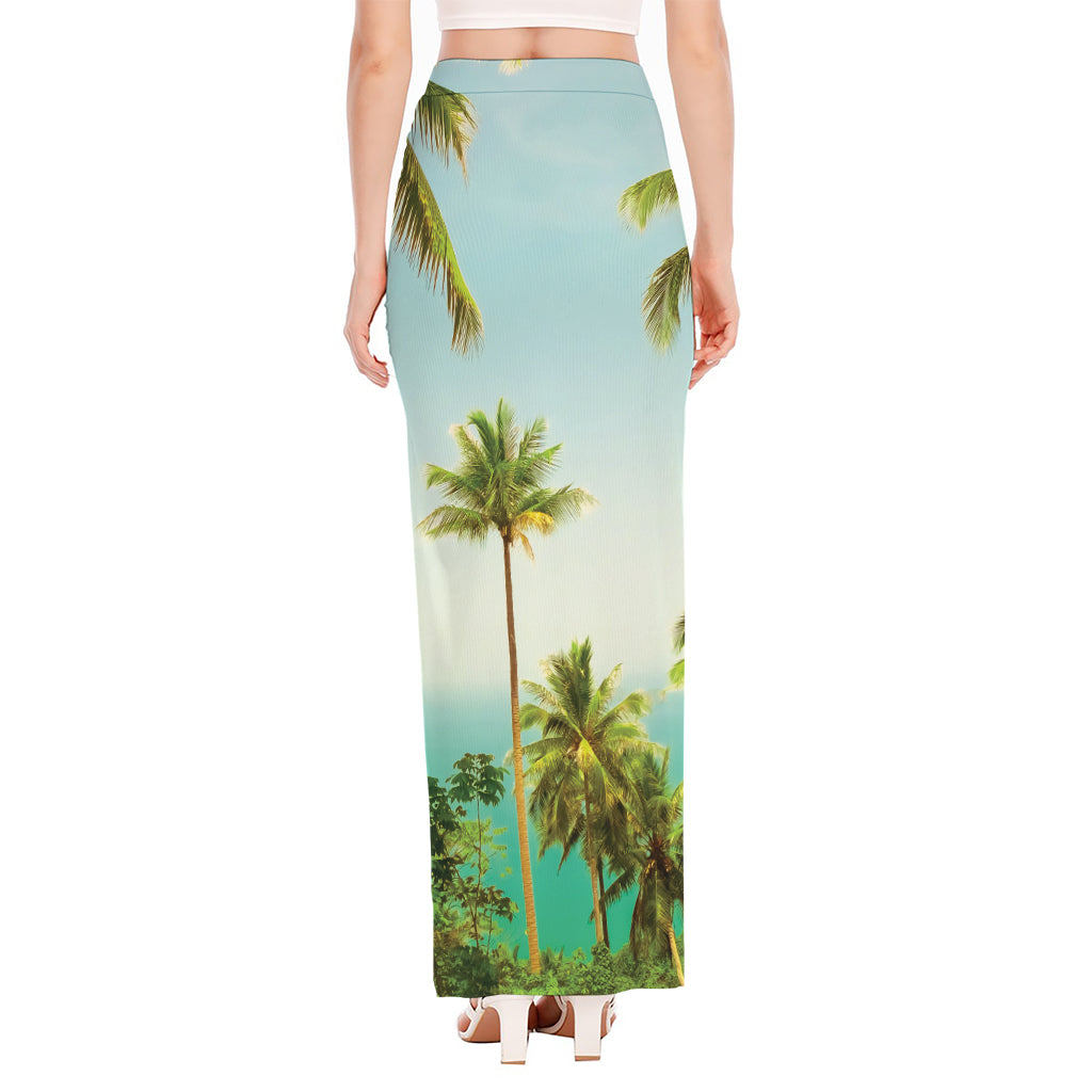 Coconut Tree Print High Slit Maxi Skirt
