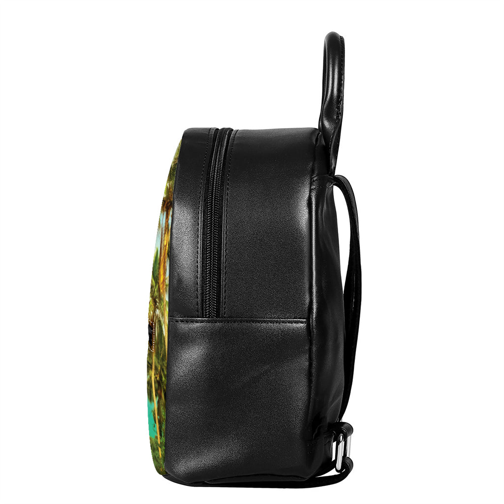 Coconut Tree Print Leather Backpack