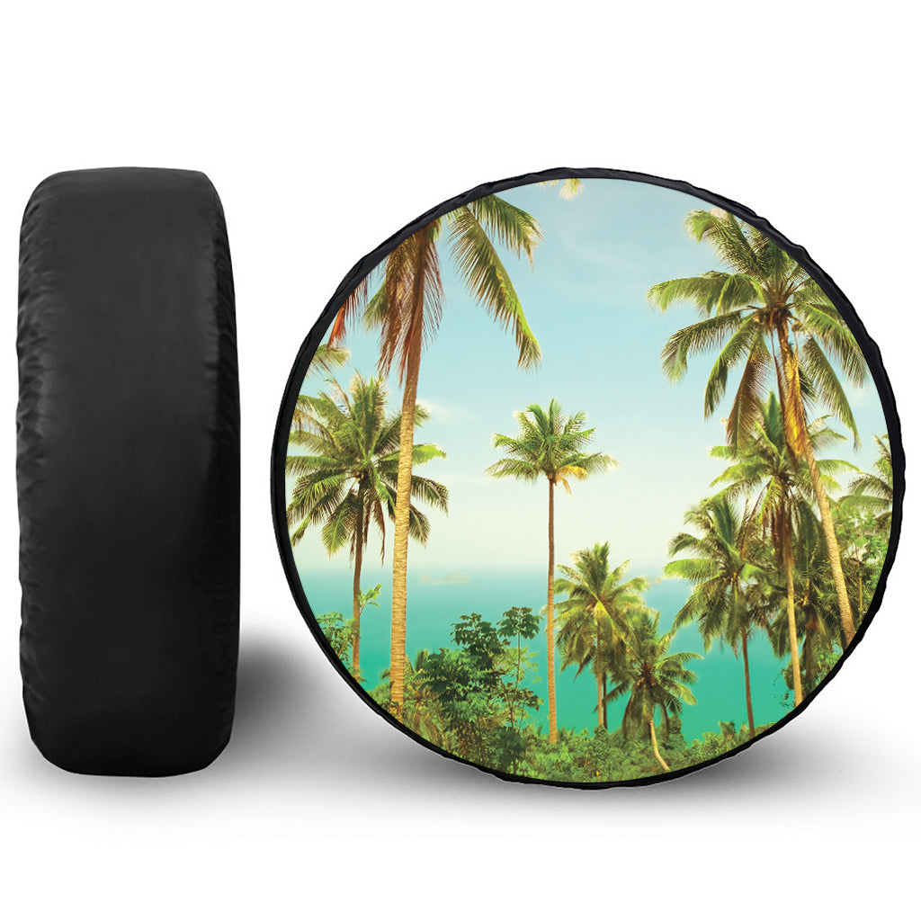 Coconut Tree Print Leather Spare Tire Cover