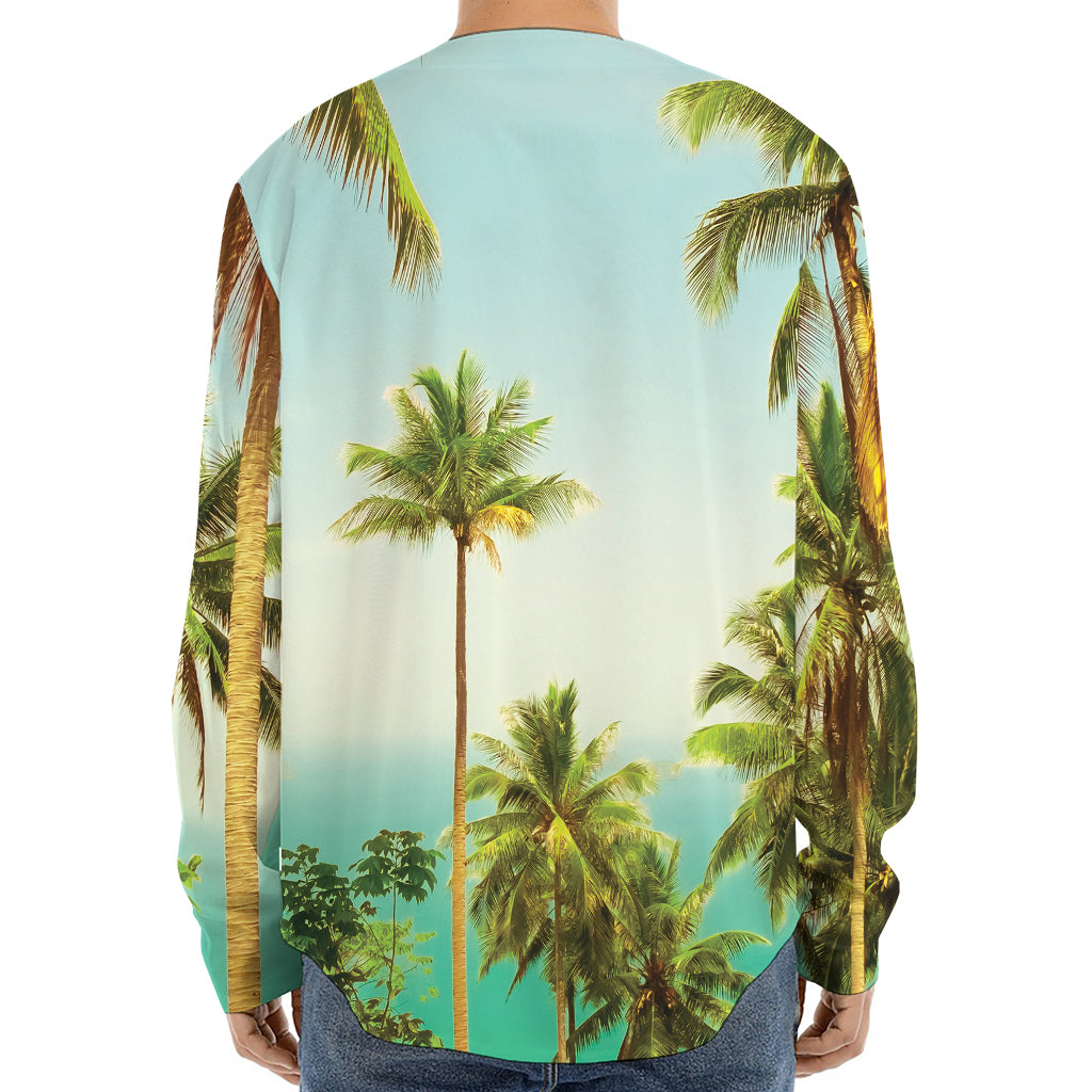 Coconut Tree Print Long Sleeve Baseball Jersey