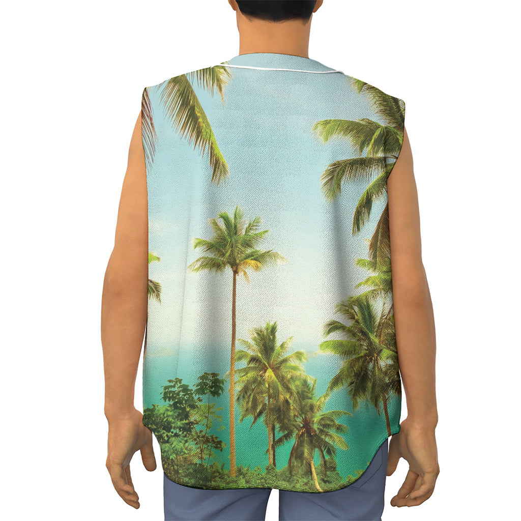 Coconut Tree Print Sleeveless Baseball Jersey