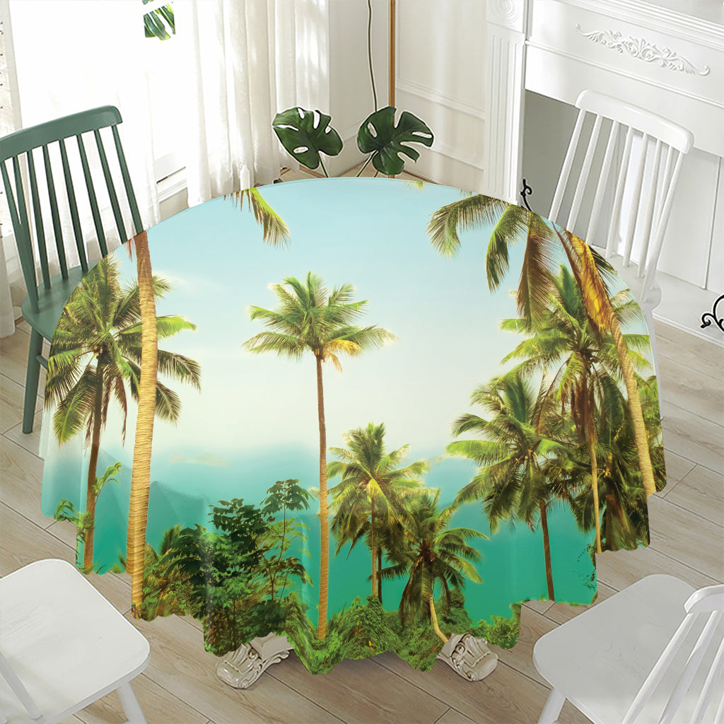 Coconut Tree Print Waterproof Round Tablecloth