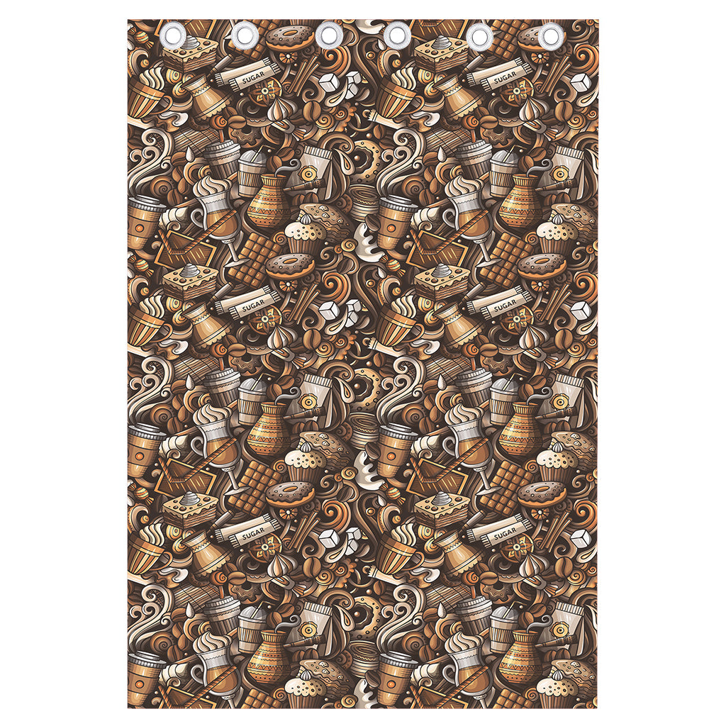 Coffee And Dessert Drawing Pattern Print Curtain