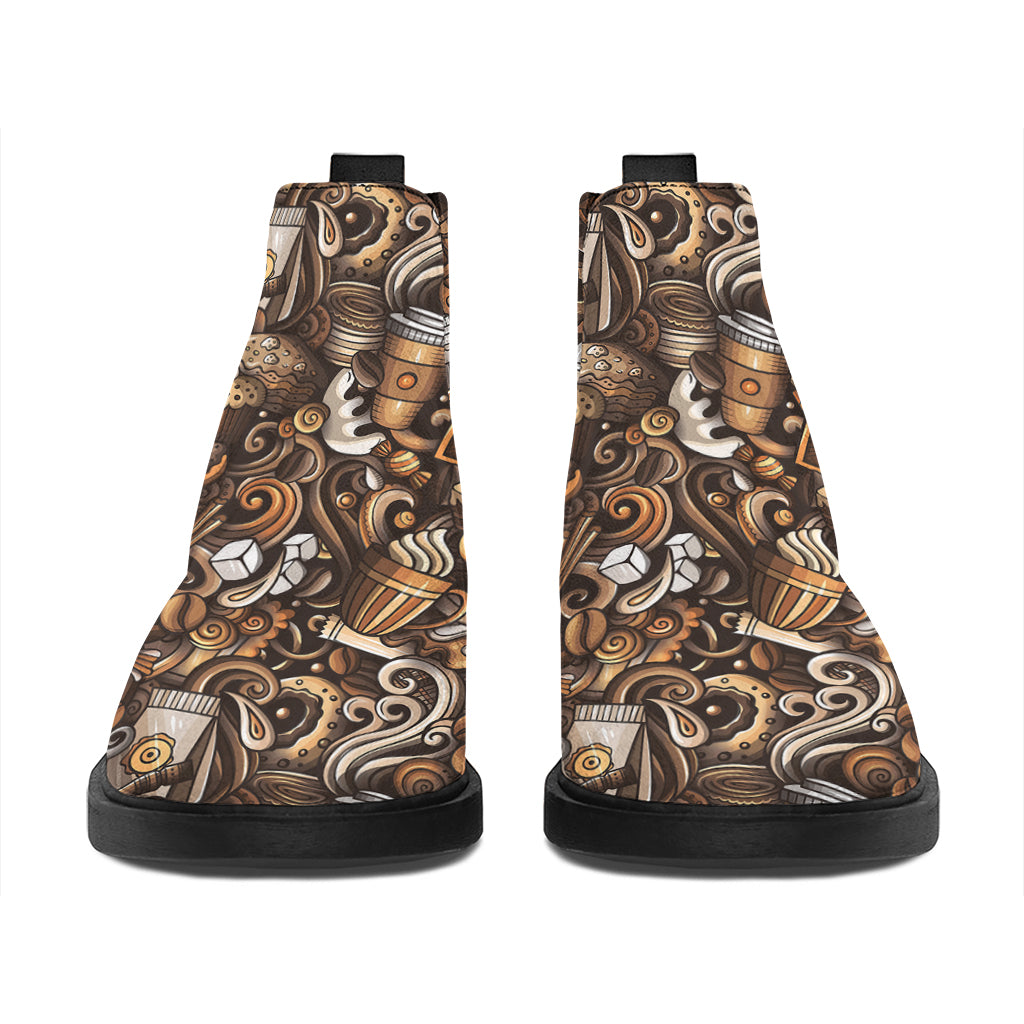Coffee And Dessert Drawing Pattern Print Flat Ankle Boots
