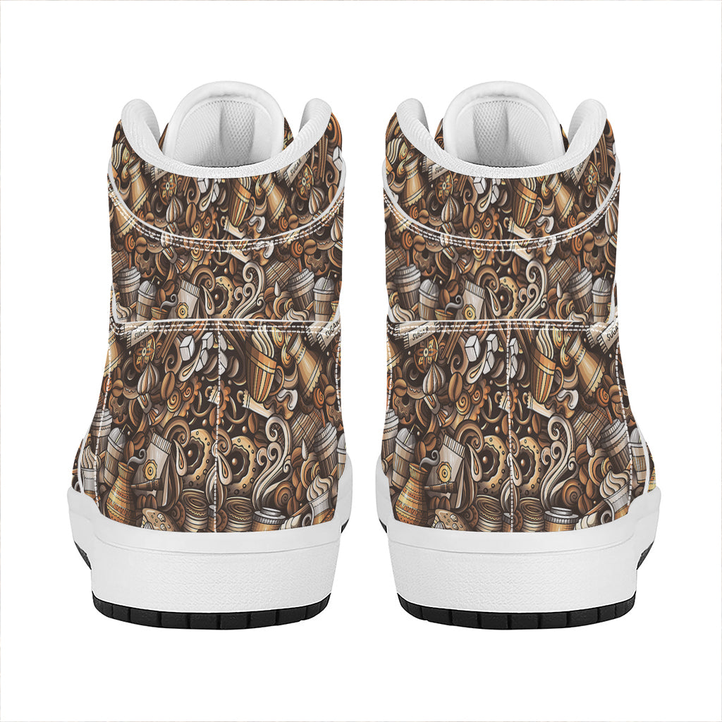 Coffee And Dessert Drawing Pattern Print High Top Leather Sneakers