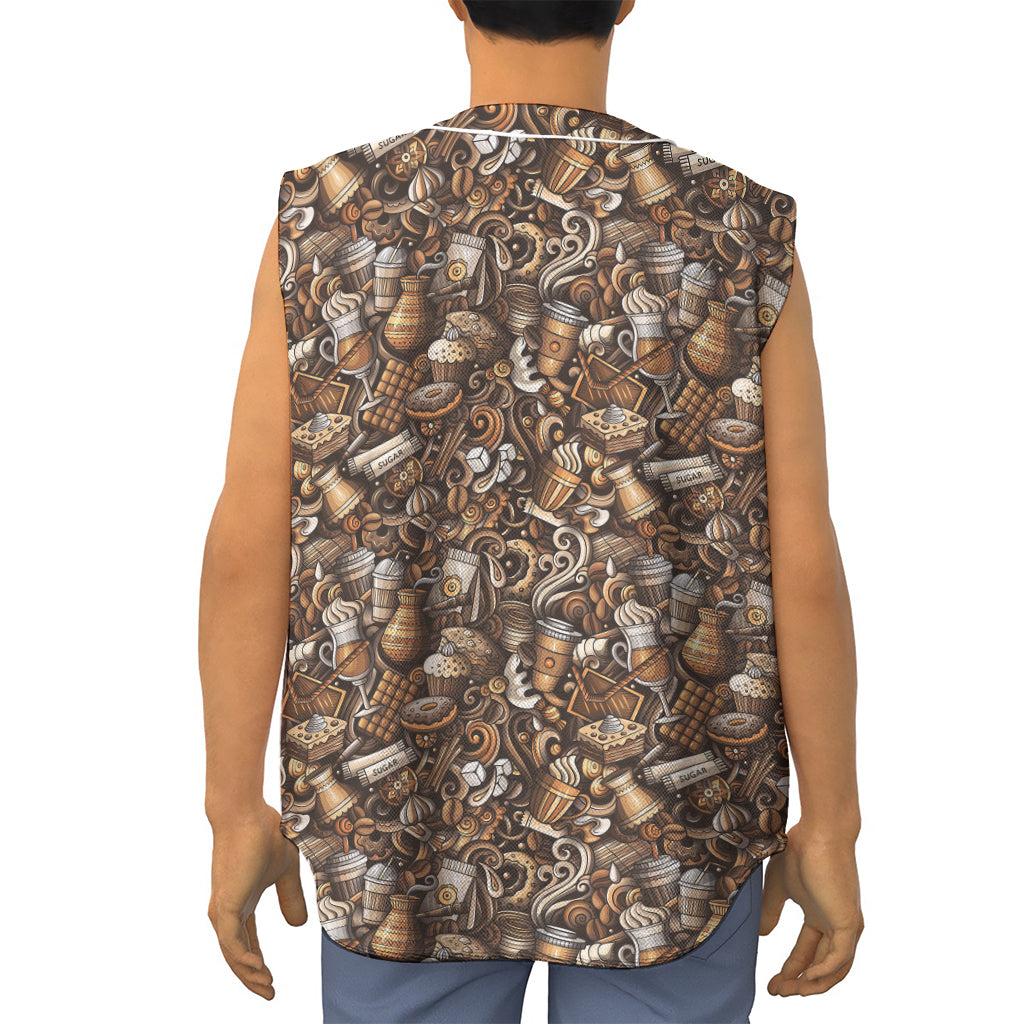 Coffee And Dessert Drawing Pattern Print Sleeveless Baseball Jersey