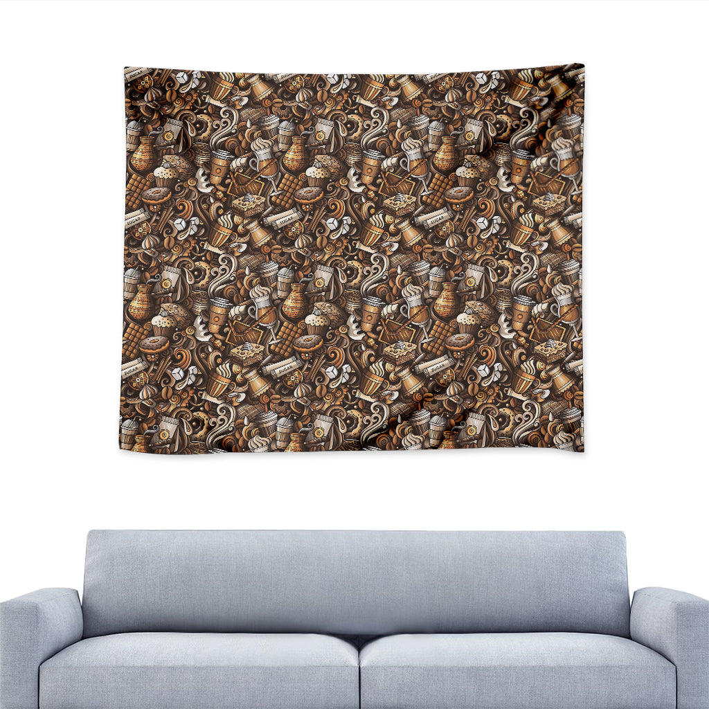 Coffee And Dessert Drawing Pattern Print Tapestry