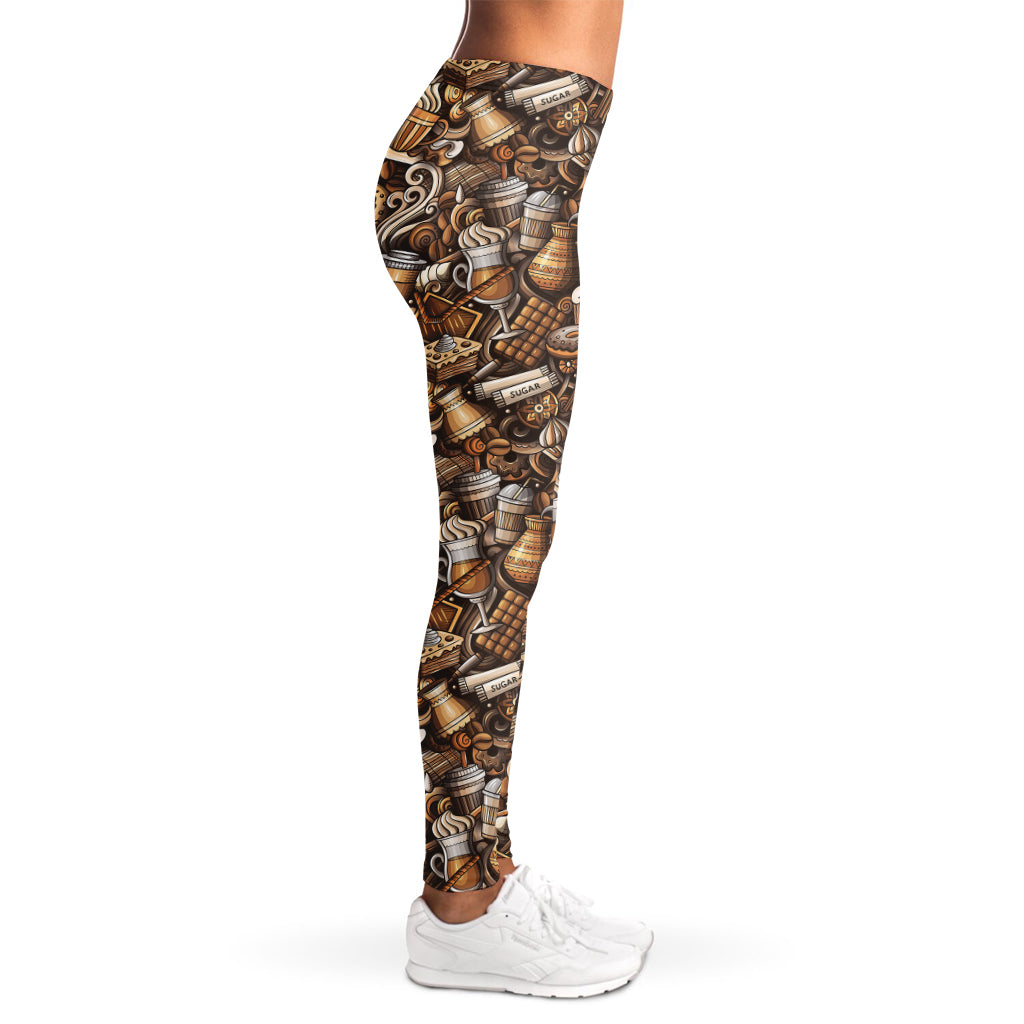 Coffee And Dessert Drawing Pattern Print Women's Leggings