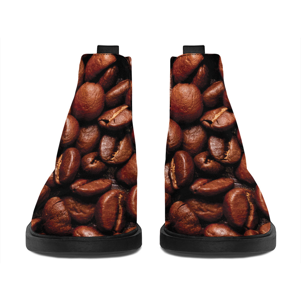 Coffee Beans Print Flat Ankle Boots
