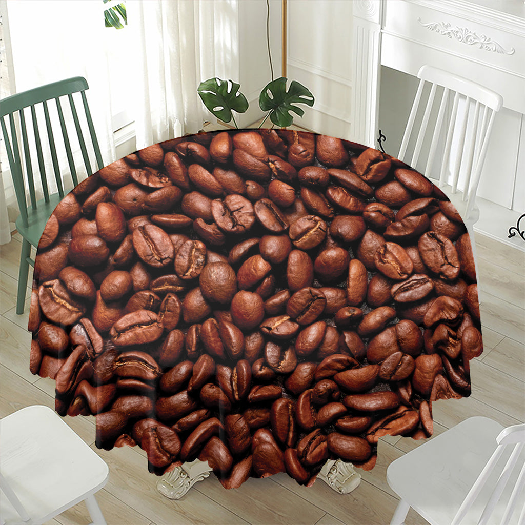 Coffee Beans Print Waterproof Round Tablecloth
