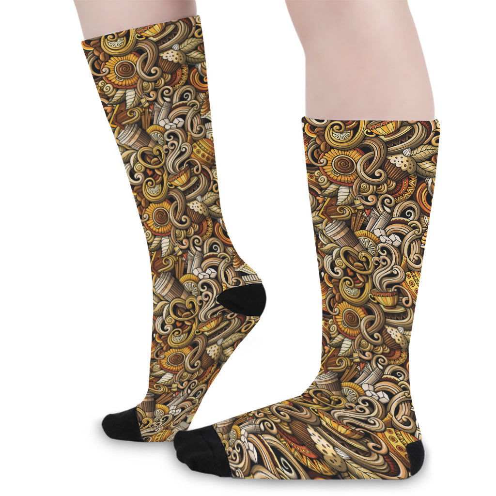Coffee Drawing Pattern Print Long Socks