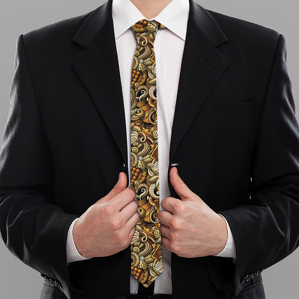 Coffee Drawing Pattern Print Necktie