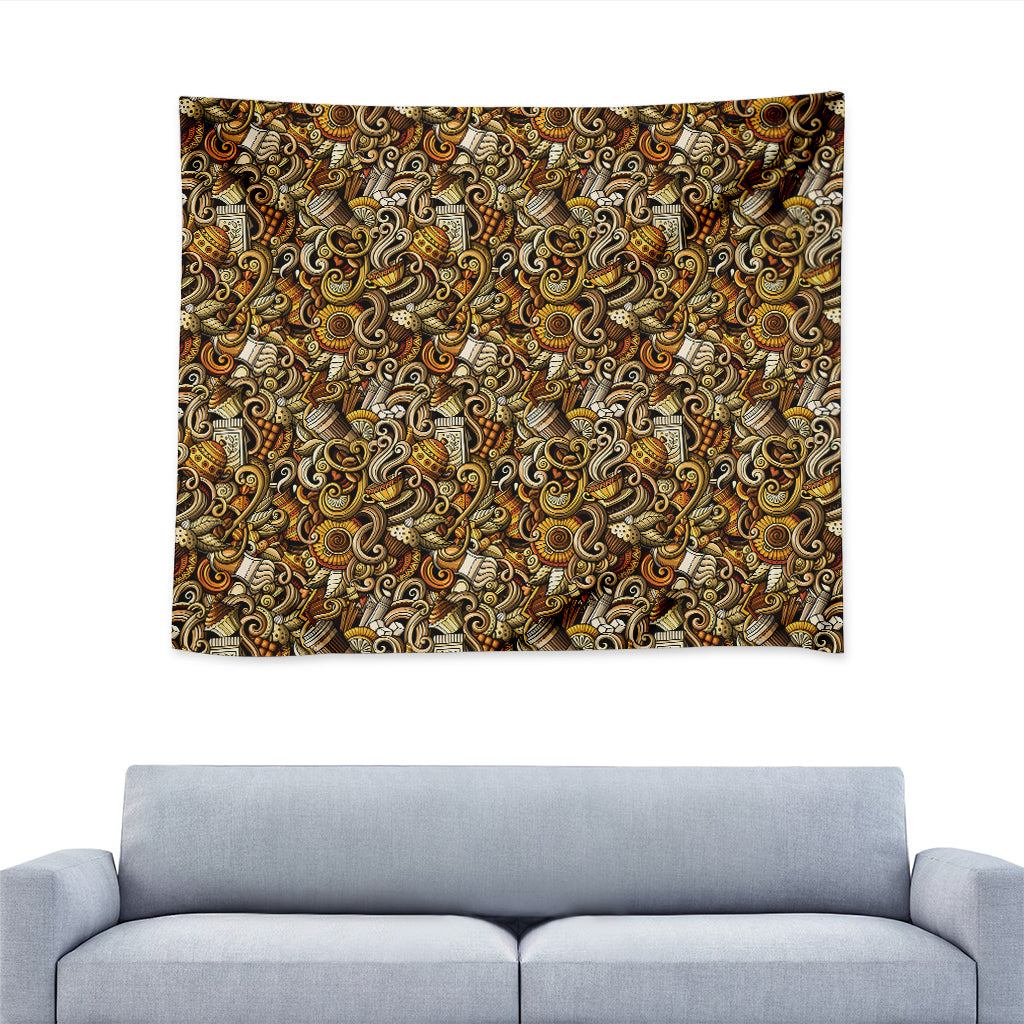 Coffee Drawing Pattern Print Tapestry