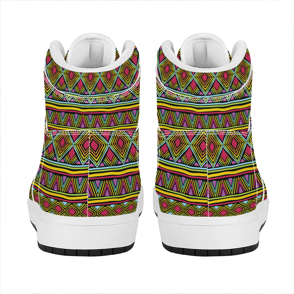 Colorful African Inspired Pattern Print High Top Leather Sneakers