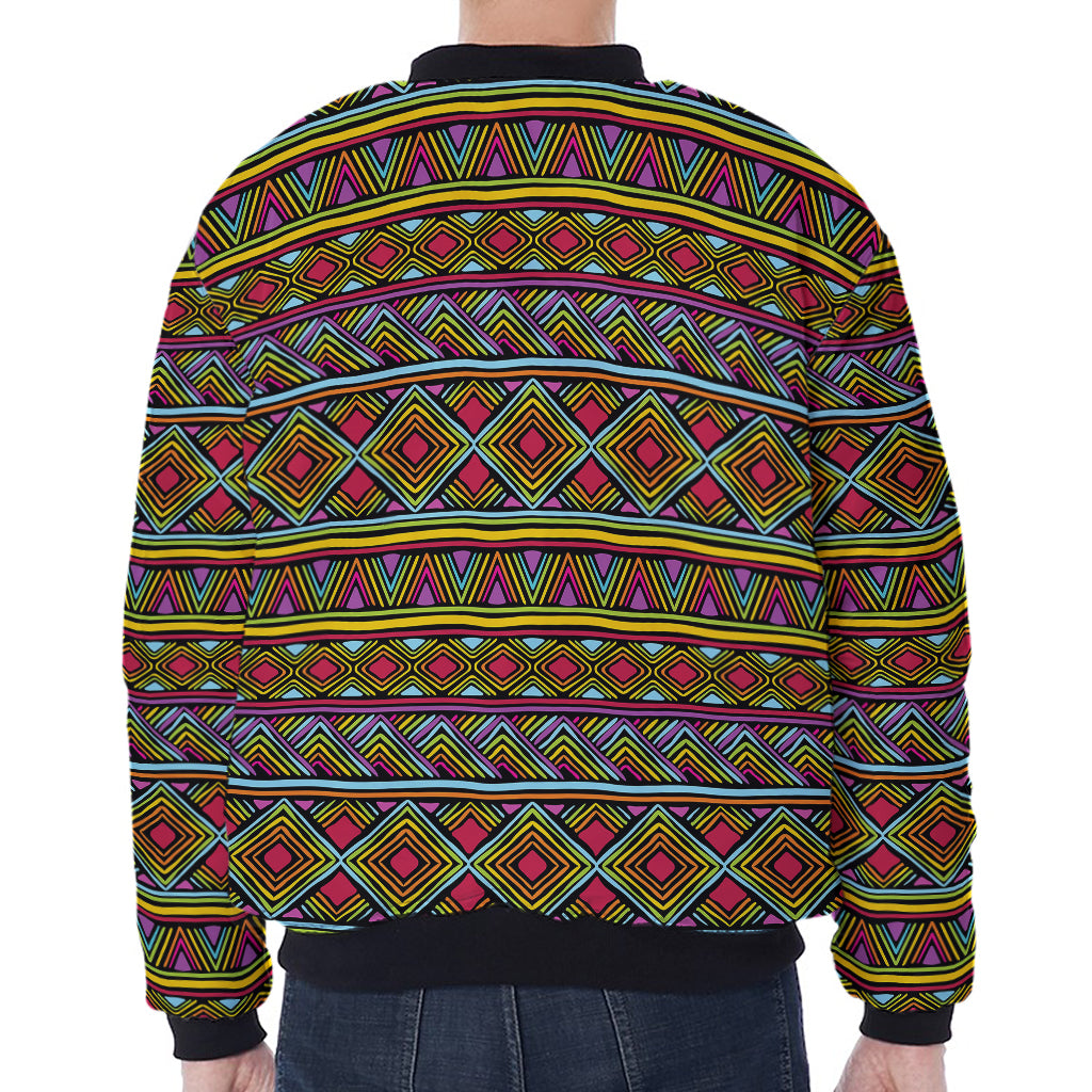 Colorful African Inspired Pattern Print Zip Sleeve Bomber Jacket