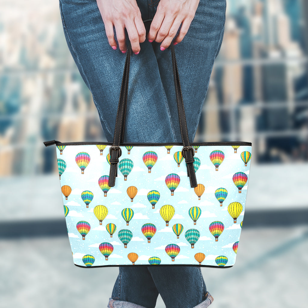 Colorful Air Balloon Pattern Print Leather Tote Bag