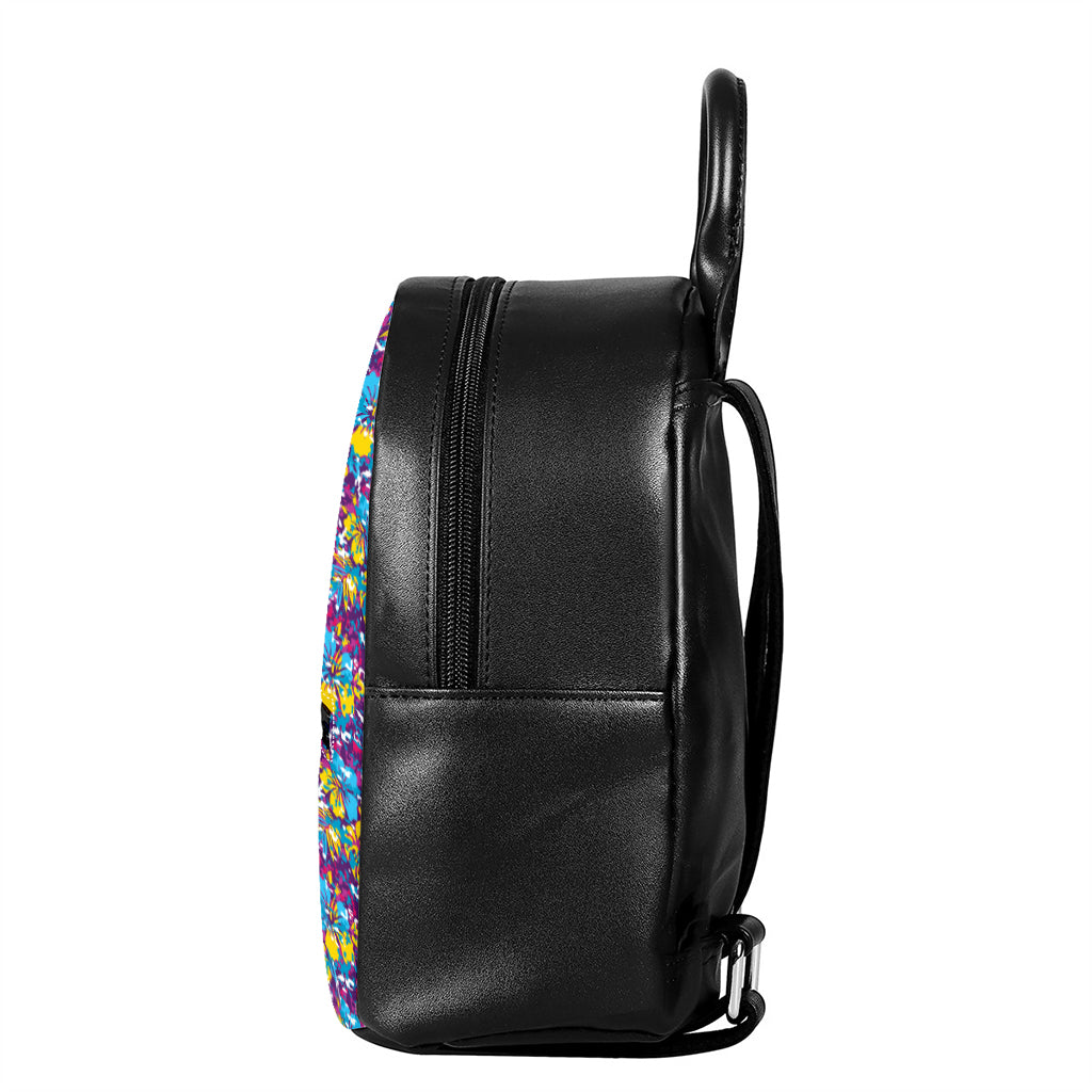 Colorful Aloha Camouflage Flower Print Leather Backpack