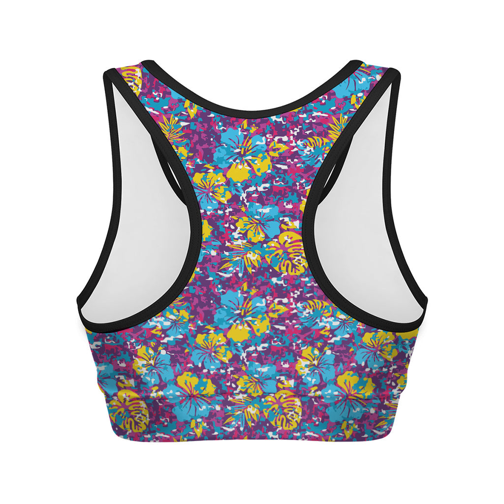 Colorful Aloha Camouflage Flower Print Women's Sports Bra