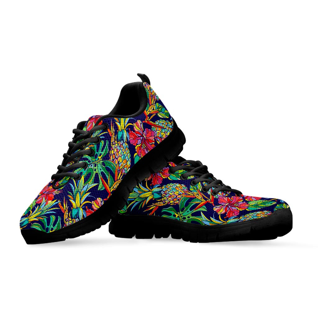 Colorful Aloha Pineapple Pattern Print Black Running Shoes