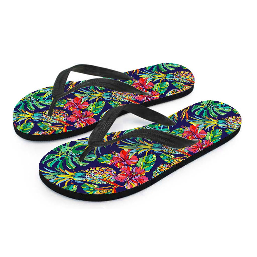 Colorful Aloha Pineapple Pattern Print Flip Flops