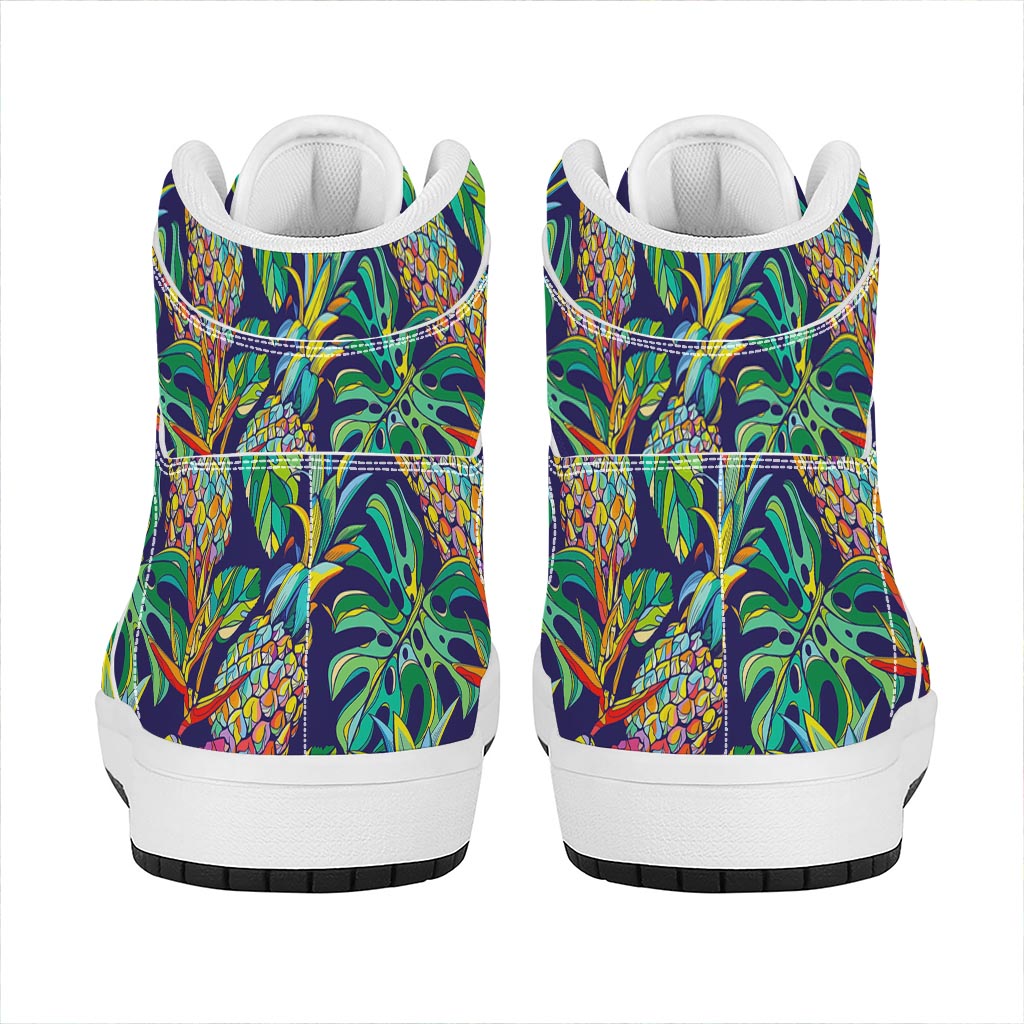 Colorful Aloha Pineapple Pattern Print High Top Leather Sneakers