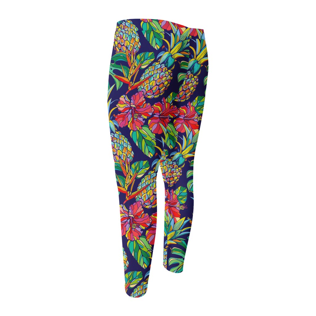 Colorful Aloha Pineapple Pattern Print Men's Compression Pants