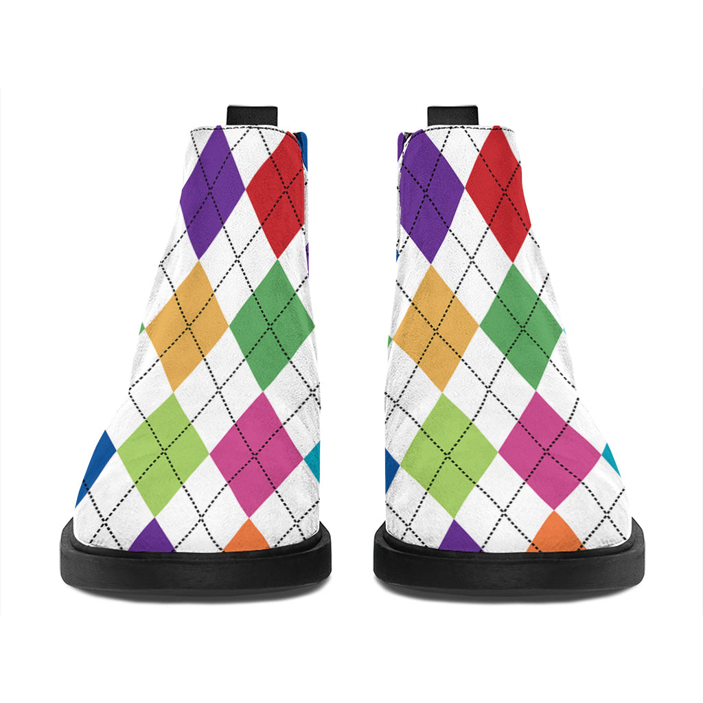 Colorful Argyle Pattern Print Flat Ankle Boots