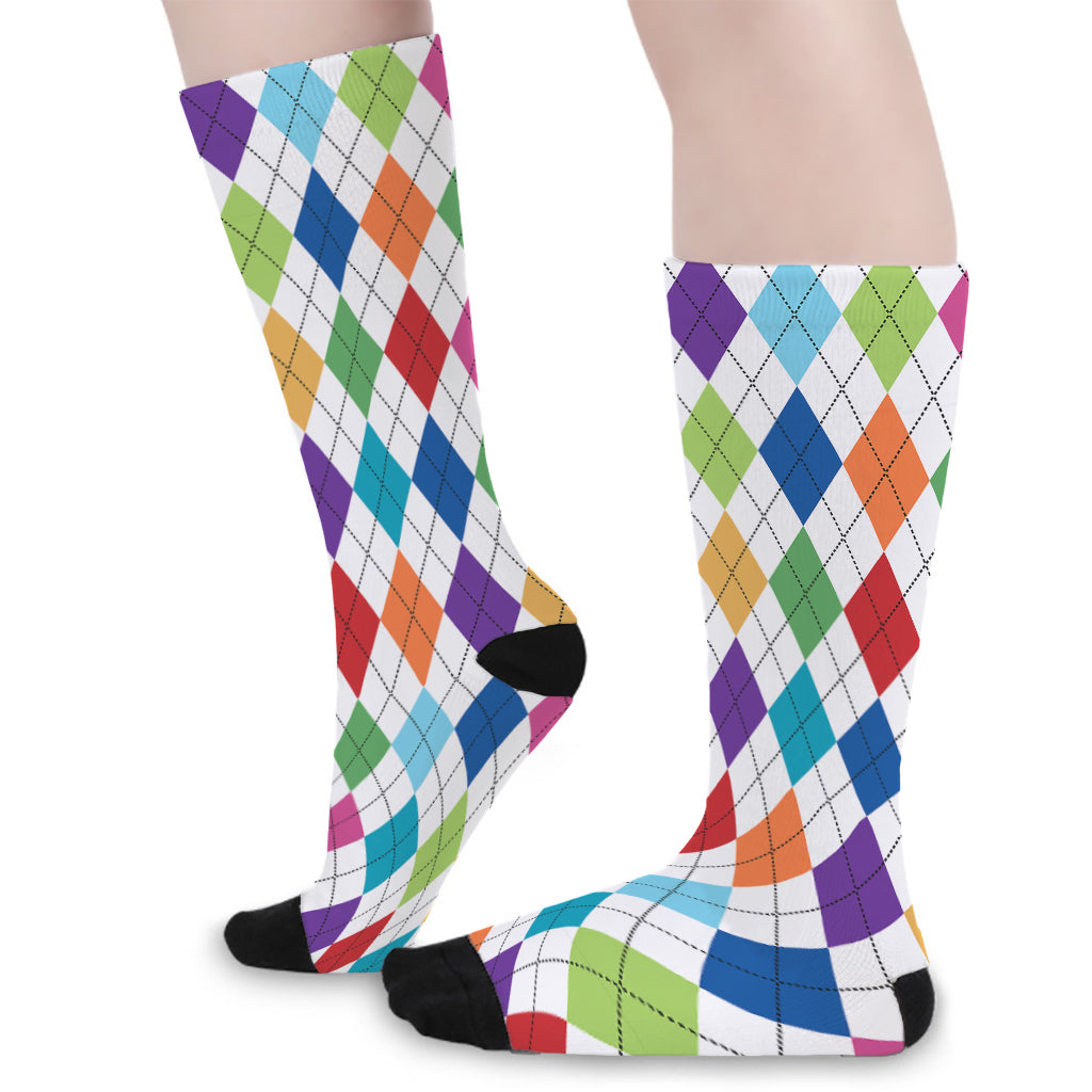 Colorful Argyle Pattern Print Long Socks