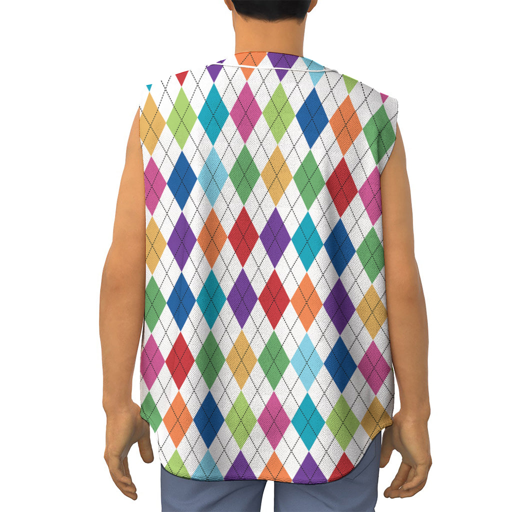 Colorful Argyle Pattern Print Sleeveless Baseball Jersey