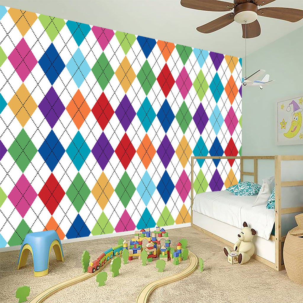 Colorful Argyle Pattern Print Wall Sticker