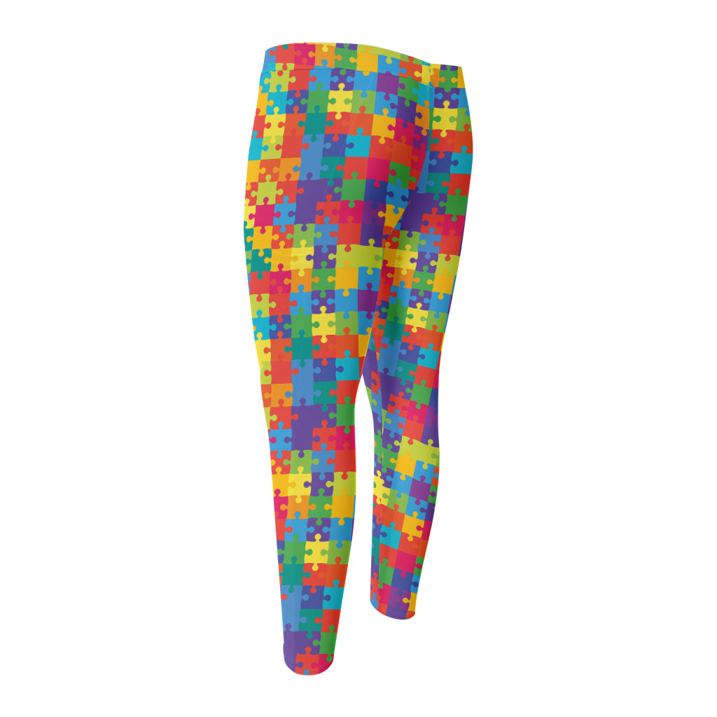 Colorful Autism Awareness Jigsaw Print Men's Compression Pants