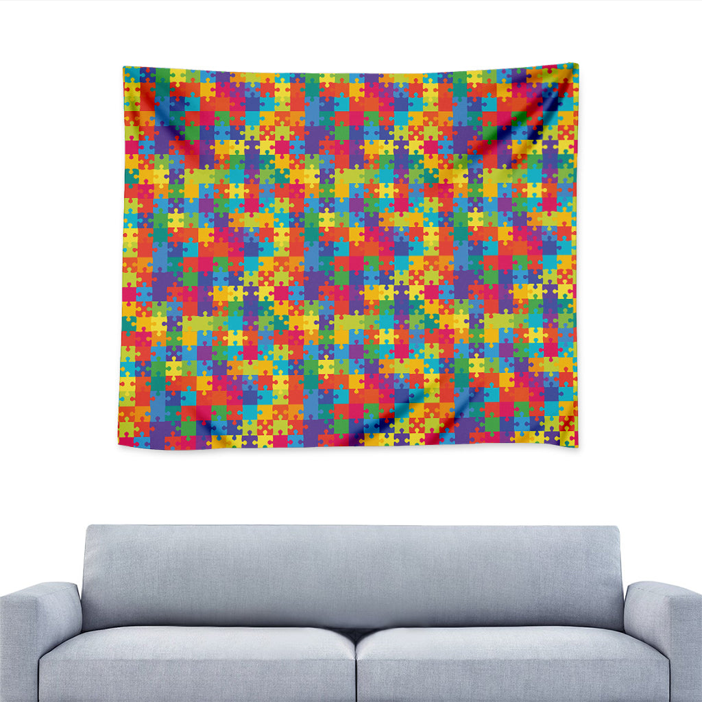 Colorful Autism Awareness Jigsaw Print Tapestry