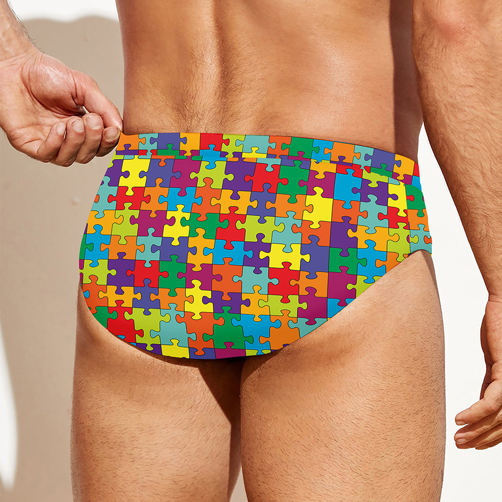 Colorful Autism Awareness Puzzle Print Men's Swim Briefs