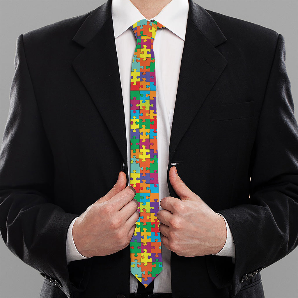 Colorful Autism Awareness Puzzle Print Necktie