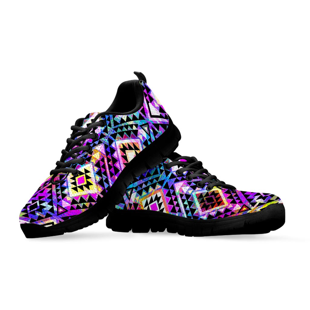 Colorful Aztec Pattern Print Black Running Shoes