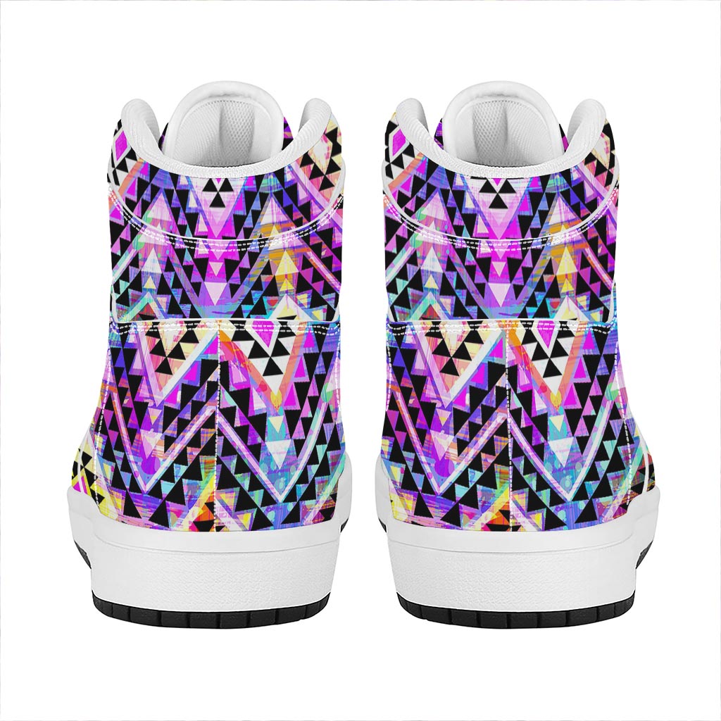 Colorful Aztec Pattern Print High Top Leather Sneakers
