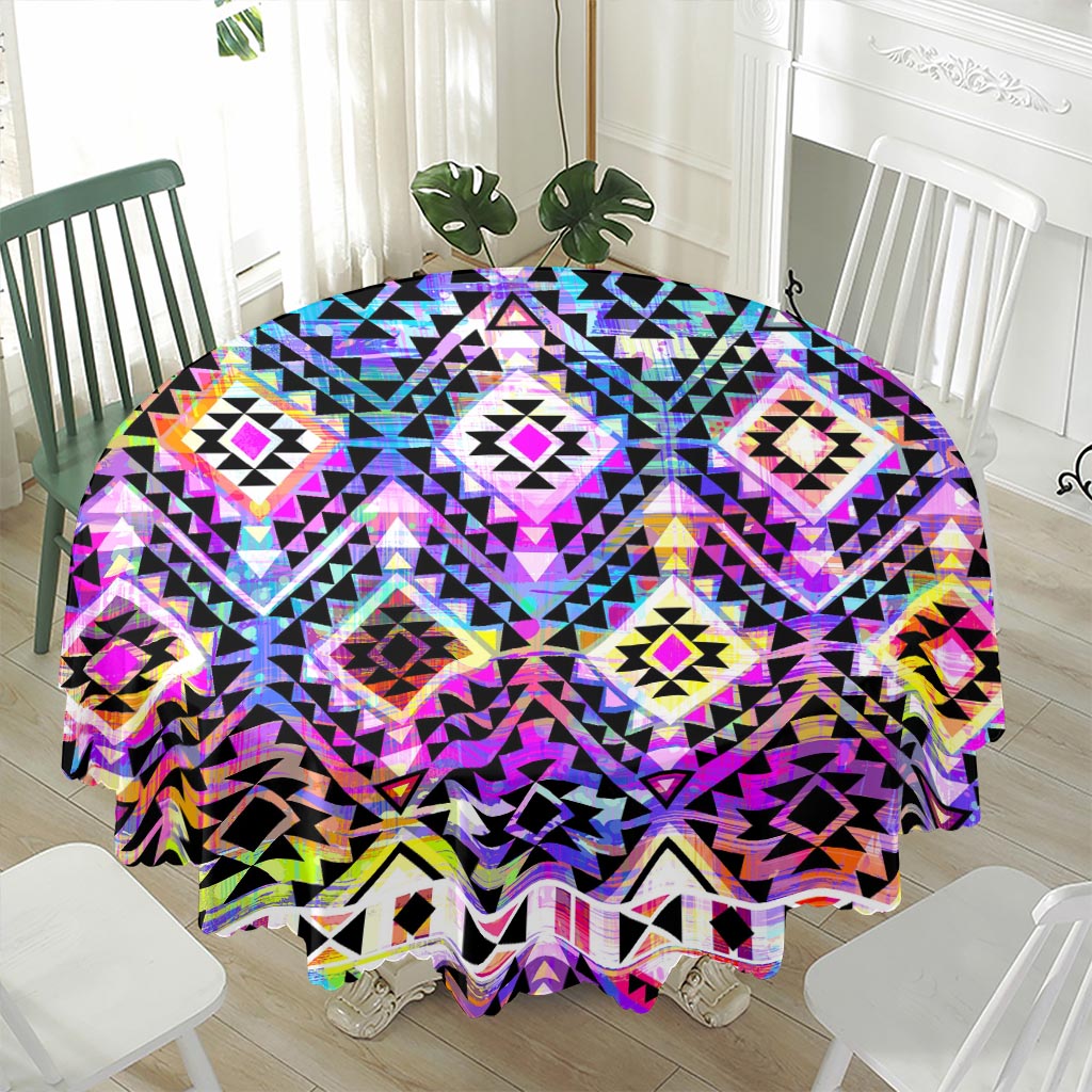 Colorful Aztec Pattern Print Waterproof Round Tablecloth