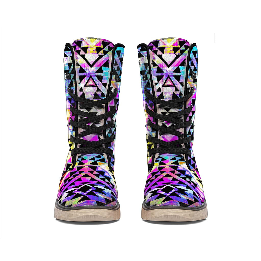 Colorful Aztec Pattern Print Winter Boots