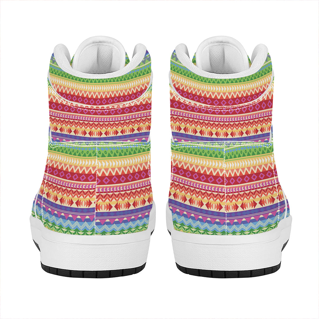 Colorful Aztec Tribal Pattern Print High Top Leather Sneakers