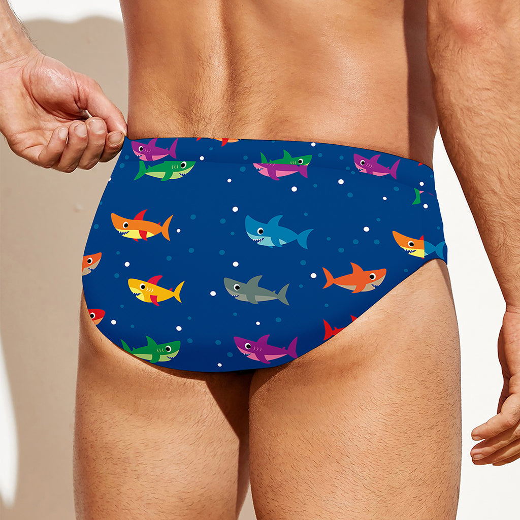 Colorful Baby Sharks Pattern Print Men's Swim Briefs