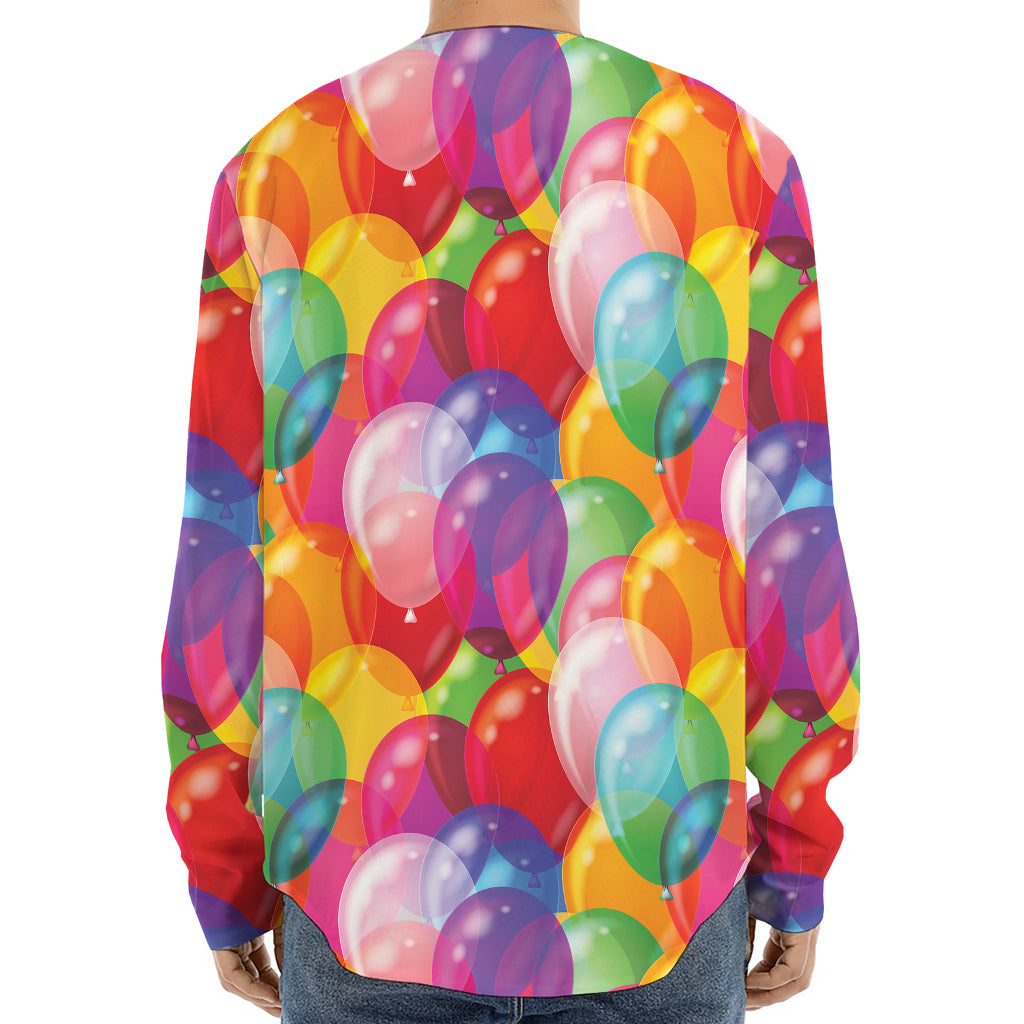 Colorful Balloon Pattern Print Long Sleeve Baseball Jersey