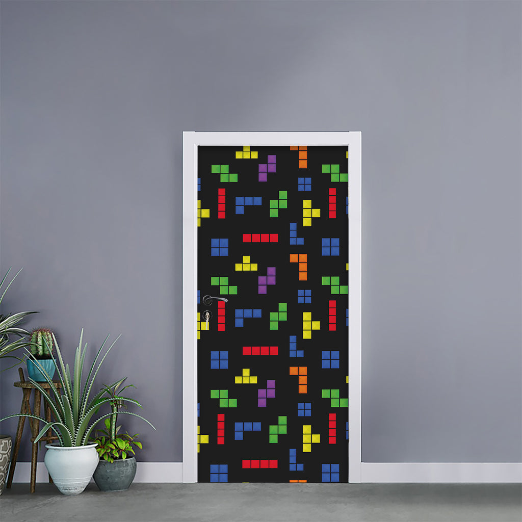Colorful Block Puzzle Game Pattern Print Door Sticker