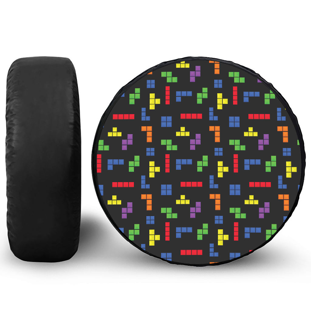 Colorful Block Puzzle Game Pattern Print Tire Cover