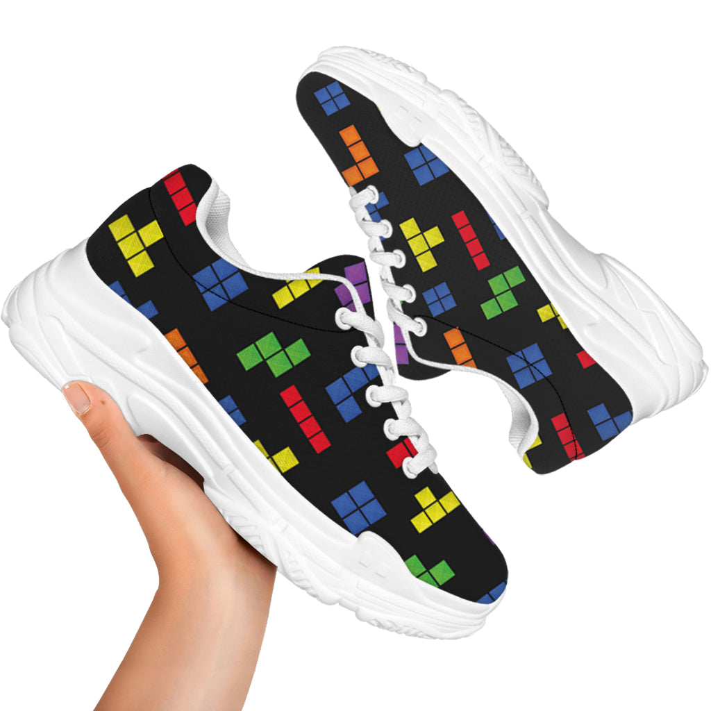 Colorful Block Puzzle Game Pattern Print White Chunky Shoes