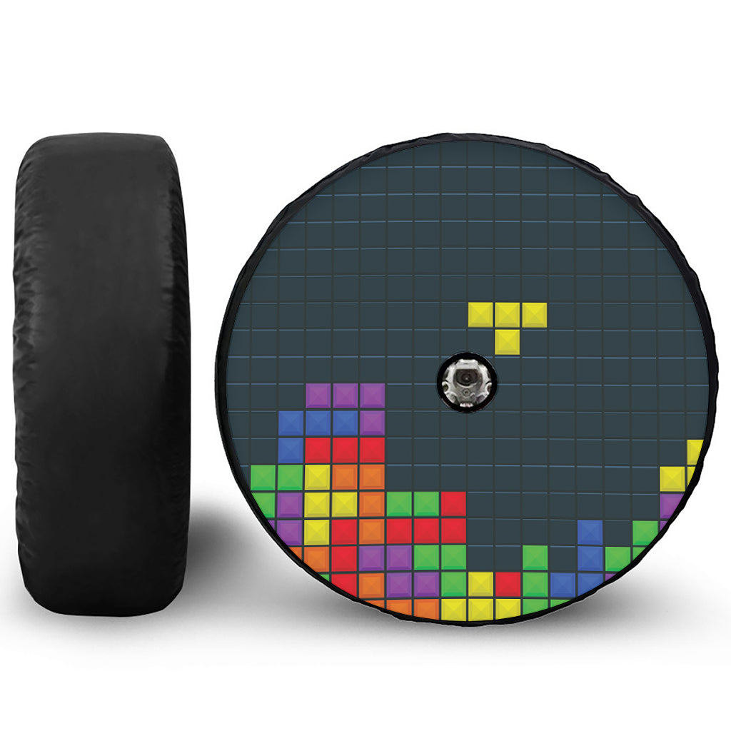 Colorful Block Puzzle Video Game Print Tire Cover With Camera Hole