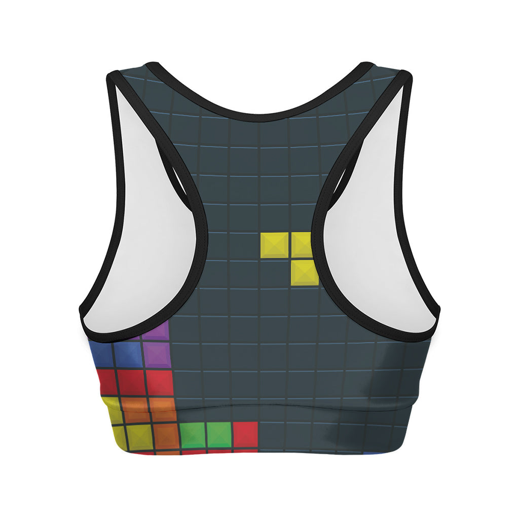 Colorful Block Puzzle Video Game Print Women's Sports Bra